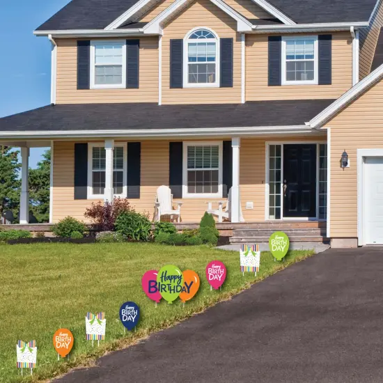 Big Dot of Happiness Cheerful Happy Birthday - Yard Sign and Outdoor Lawn Decorations - Colorful Birthday Party Yard Signs - Set of 8 {3}