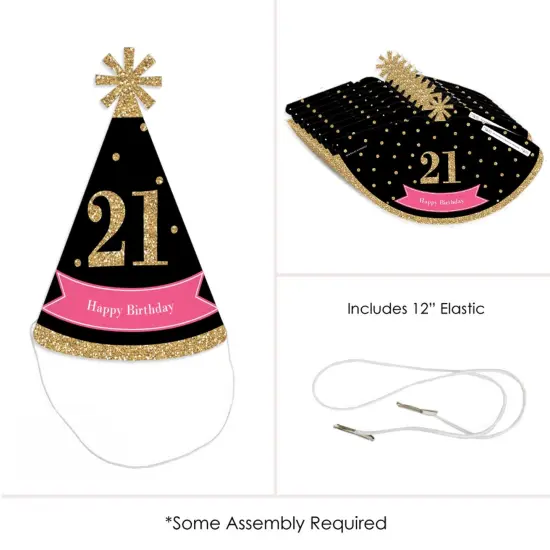 Big Dot of Happiness Finally 21 Girl - 21st Birthday - Cone Happy Birthday Party Hats for Adults - Set of 8 (Standard Size) {6}