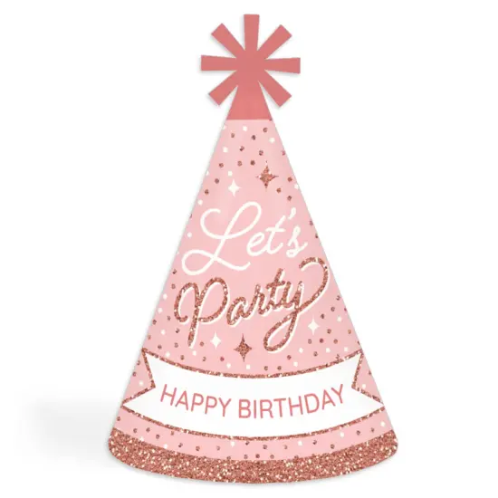 Big Dot of Happiness Pink Rose Gold Birthday - Cone Happy Birthday Party Hats for Kids and Adults - Set of 8 (Standard Size) {1}