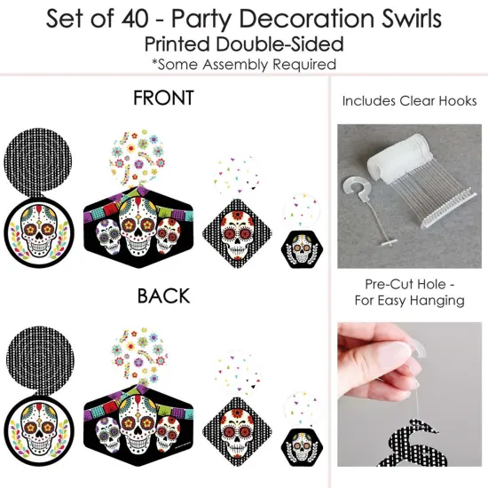 Big Dot of Happiness Day of the Dead - Sugar Skull Party Hanging Decor - Party Decoration Swirls - Set of 40 {7}