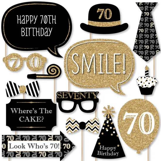 Big Dot of Happiness Adult 70th Birthday - Gold - Birthday Party Photo Booth Props Kit - 20 Count {1}