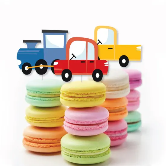 Big Dot of Happiness Cars, Trains, and Airplanes - Dessert Cupcake Toppers - Transportation Birthday Party Clear Treat Picks - Set of 24 {6}