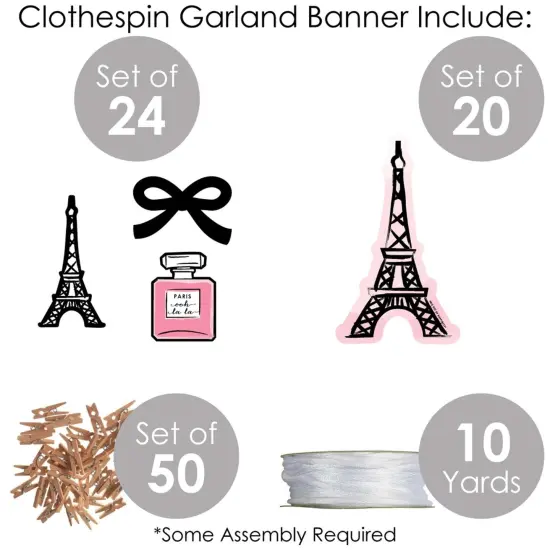 Big Dot of Happiness Paris, Ooh La La - Paris Themed Baby Shower or Birthday Party DIY Decorations - Clothespin Garland Banner - 44 Pieces {6}