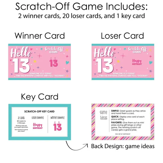Big Dot of Happiness Girl 13th Birthday - Official Teenager Birthday Party Game Scratch Off Cards - 22 Count {6}