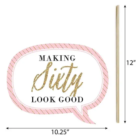 Big Dot of Happiness Funny Chic 60th Birthday - Pink, Black and Gold - Birthday Party Photo Booth Props Kit - 10 Piece {6}