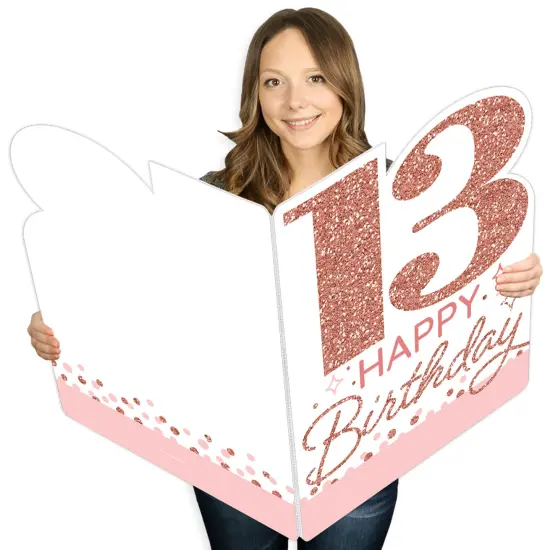 Big Dot of Happiness 13th Pink Rose Gold Birthday - Happy Birthday Giant Greeting Card - Big Shaped Jumborific Card - 16.5 x 22 inches {1}