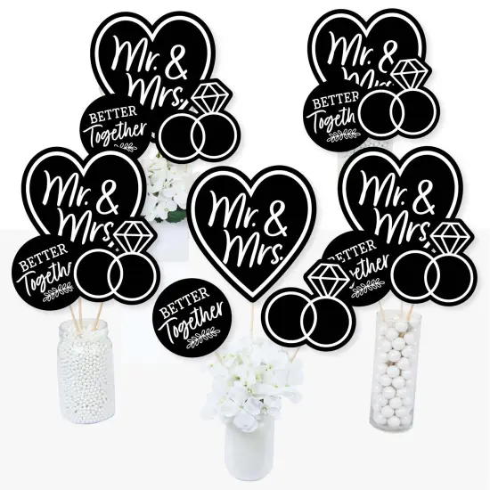 Big Dot of Happiness Mr. and Mrs. - Black and White Wedding or Bridal Shower Centerpiece Sticks - Table Toppers - Set of 15 {3}