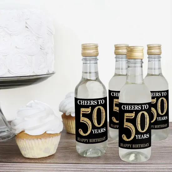 Big Dot of Happiness Adult 50th Birthday - Gold - Mini Wine & Champagne Bottle Label Stickers - Birthday Party Favor Gift for Women & Men - Set of 16 {4}