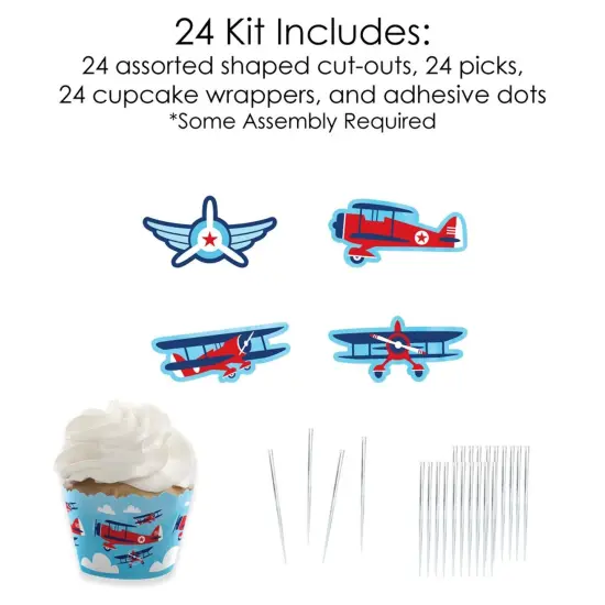 Big Dot of Happiness Taking Flight - Airplane - Cupcake Decoration - Vintage Plane Party - Cupcake Wrappers and Treat Picks Kit - Set of 24 {6}