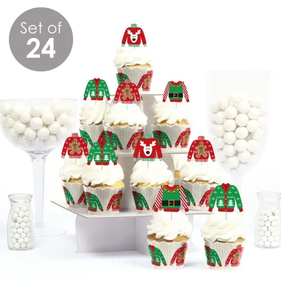 Big Dot of Happiness Ugly Sweater - Cupcake Decoration - Holiday and Christmas Party Cupcake Wrappers and Treat Picks Kit - Set of 24 {3}