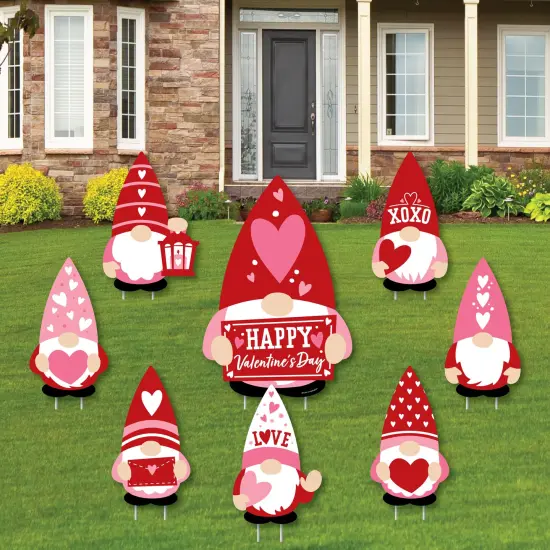 Big Dot of Happiness Valentine Gnomes - Yard Sign and Outdoor Lawn Decorations - Valentine's Day Party Yard Signs - Set of 8 {1}