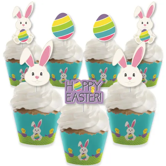 Big Dot of Happiness Hippity Hoppity - Cupcake Decoration - Easter Bunny Party Cupcake Wrappers and Treat Picks Kit - Set of 24 {1}