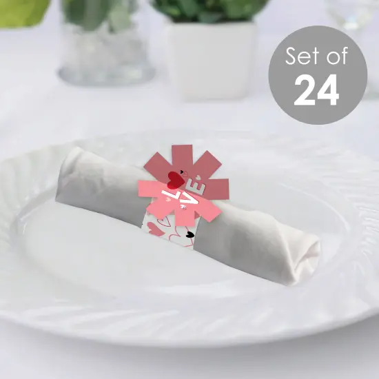 Big Dot of Happiness Happy Valentine&rsquo;s Day - Valentine Hearts Party Paper Napkin Holder - Napkin Rings - Set of 24 {3}