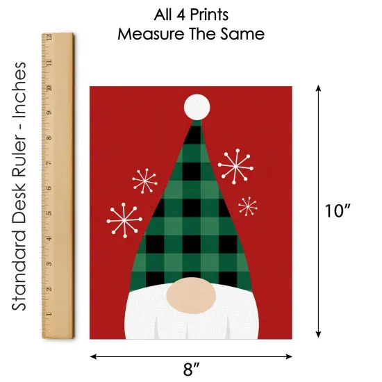 Big Dot of Happiness Red and Green Holiday Gnomes - Unframed Christmas Linen Paper Wall Art - Set of 4 - Artisms - 8 x 10 inches {7}