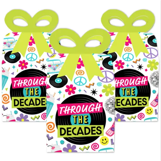 Big Dot of Happiness Through the Decades - Square Favor Gift Boxes - 50s, 60s, 70s, 80s, and 90s Party Bow Boxes - Set of 12 {3}