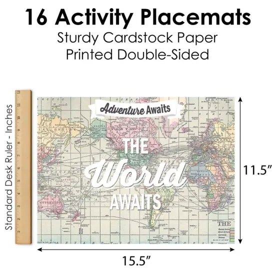 Big Dot of Happiness World Awaits - Paper Travel Themed Birthday Party Coloring Sheets - Activity Placemats - Set of 16 {6}