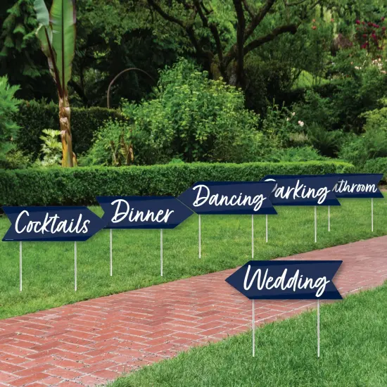 Big Dot of Happiness Navy Blue Elegantly Simple - Arrow Wedding and Receptions Direction Signs - Double Sided Outdoor Yard Signs - Set of 6 {3}