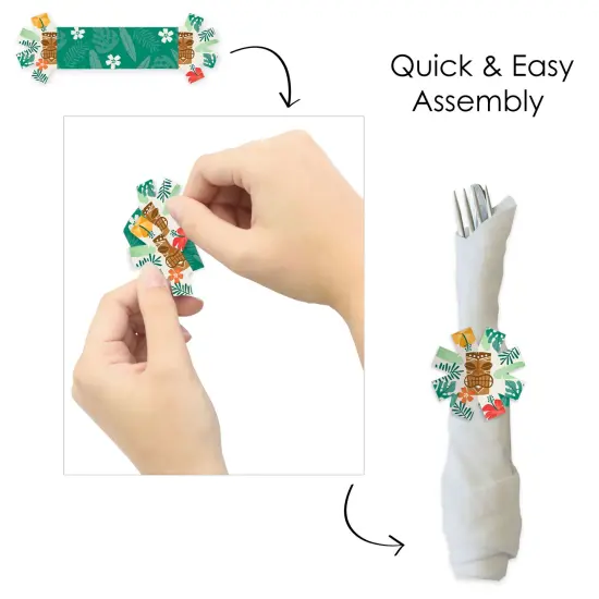 Big Dot of Happiness Tropical Luau - Hawaiian Beach Party Paper Napkin Holder - Napkin Rings - Set of 24 {6}