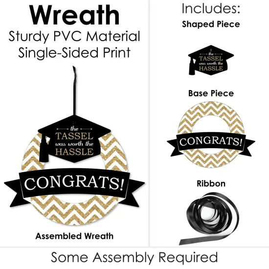 Big Dot of Happiness Tassel Worth The Hassle - Gold - Outdoor Graduation Party Decor - Front Door Wreath {4}