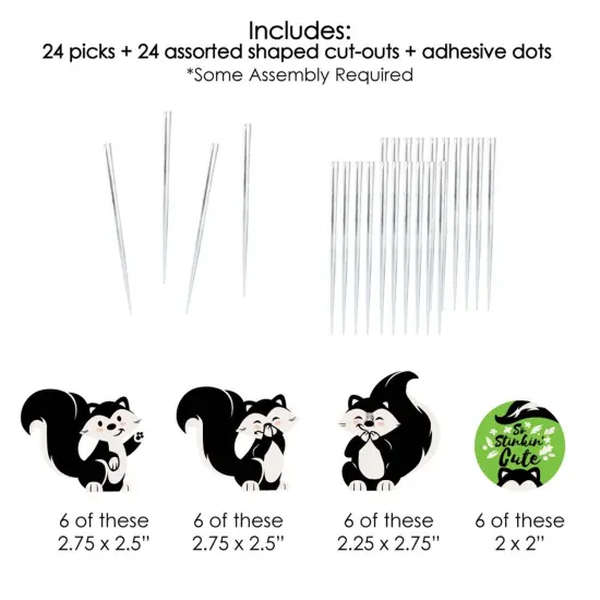 Big Dot of Happiness Little Stinker - Dessert Cupcake Toppers - Woodland Skunk Baby Shower or Birthday Party Clear Treat Picks - Set of 24 {7}