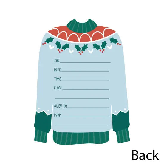 Big Dot of Happiness Colorful Christmas Sweaters - Shaped Fill-In Invitations - Ugly Sweater Holiday Party Invitation Cards with Envelopes - Set of 12 {7}