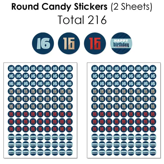 Big Dot of Happiness Boy 16th Birthday - Sweet Sixteen Birthday Party Candy Favor Sticker Kit - 304 Pieces {6}