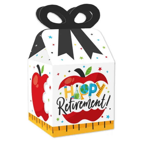 Big Dot of Happiness Teacher Retirement - Square Favor Gift Boxes - Happy Retirement Party Bow Boxes - Set of 12 {1}