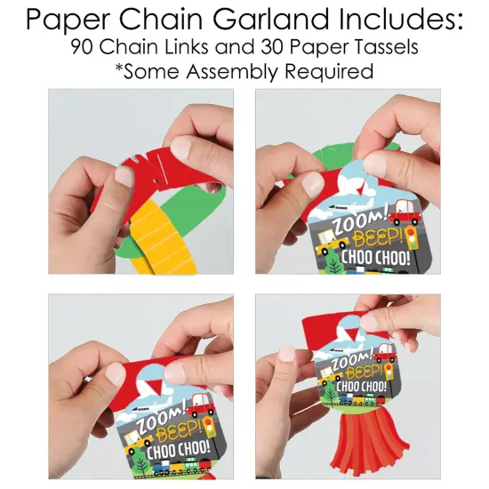Big Dot of Happiness Cars, Trains, and Airplanes - 90 Chain Links & 30 Paper Tassels Decor - Transportation Birthday Party Paper Chains Garland 21 ft {6}