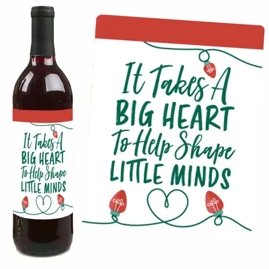 Big Dot of Happiness Teacher Holiday Presents - Teacher Appreciation Christmas Gifts Decor for Women and Men - Wine Bottle Label Stickers - Set of 4 {7}