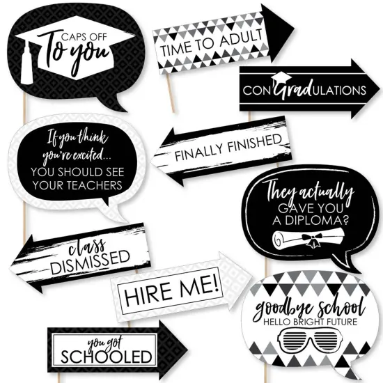 Big Dot of Happiness Funny Black and White Graduation Party Photo Booth Props Kit - 10 Piece {1}
