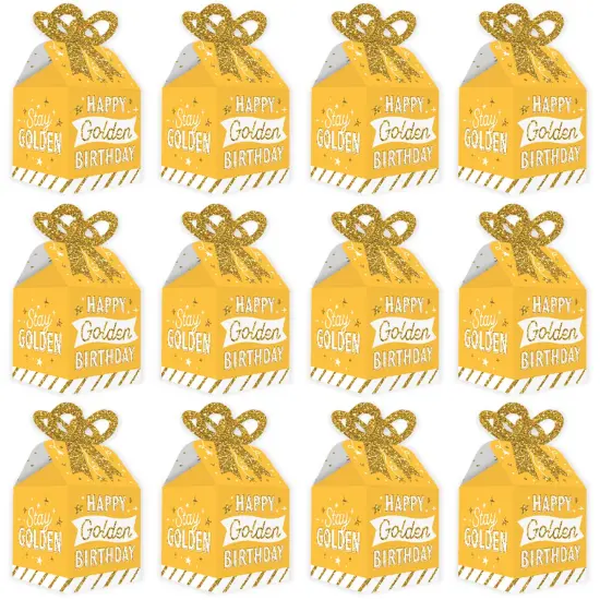Big Dot of Happiness Golden Birthday - Square Favor Gift Boxes - Happy Birthday Party Bow Boxes - Set of 12 {6}