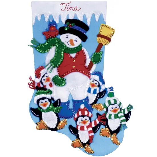 Design Works Felt Stocking Applique Kit 16" Long-Penguin Party {1}