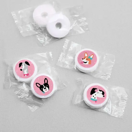 Big Dot of Happiness Pawty Like a Puppy Girl - Pink Dog Party Round Candy Sticker Favors - Labels Fits Chocolate Candy (1 sheet of 108) {4}