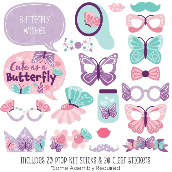 Big Dot of Happiness Beautiful Butterfly - Floral Baby Shower or Birthday Party Photo Booth Props Kit - 20 Count {3}