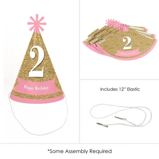 Big Dot of Happiness 2nd Birthday Girl - Two Much Fun - Cone Happy Second Birthday Party Hats for Kids and Adults - Set of 8 (Standard Size) {6}