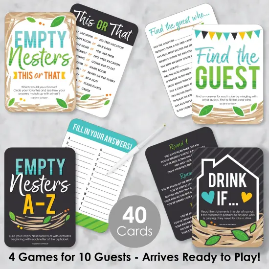 Big Dot of Happiness Empty Nesters - 4 Empty Nest Party Games - 10 Cards Each - Gamerific Bundle {3}