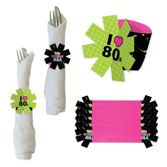 Big Dot of Happiness 80&rsquo;s Retro - Totally 1980s Party Paper Napkin Holder - Napkin Rings - Set of 24 {1}