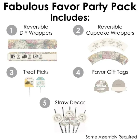 Big Dot of Happiness World Awaits - Travel Themed Party Favors and Cupcake Kit - Fabulous Favor Party Pack - 100 Pieces {3}