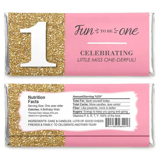 Big Dot of Happiness 1st Birthday Girl - Fun to be One - Candy Bar Wrappers First Birthday Party Favors - Set of 24 {3}