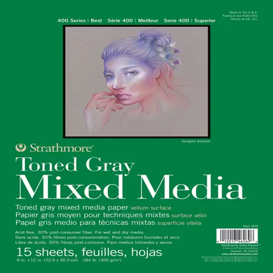 Strathmore 400 Series Toned Mixed Media Pad Gray 9"X12"-Glue Bound, 15 Sheets {1}