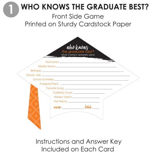 Big Dot of Happiness Orange Grad - Best is Yet to Come - 2-in-1 Orange Graduation Party Cards - Activity Duo Games - Set of 20 {7}