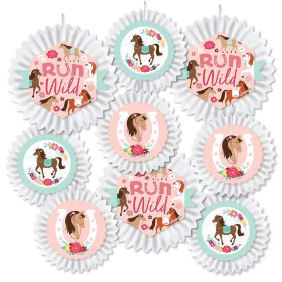 Big Dot of Happiness Run Wild Horses - Hanging Pony Birthday Party Tissue Decoration Kit - Paper Fans - Set of 9 {3}