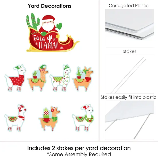 Big Dot of Happiness Llama Christmas Santa Sleigh - Yard Sign and Outdoor Lawn Decorations - FA La Llama Holiday Party Yard Signs - Set of 8 {6}