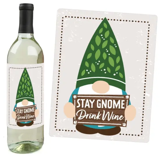 Big Dot of Happiness Garden Gnomes - Forest Gnome Party Decorations for Women and Men - Wine Bottle Label Stickers - Set of 4 {6}