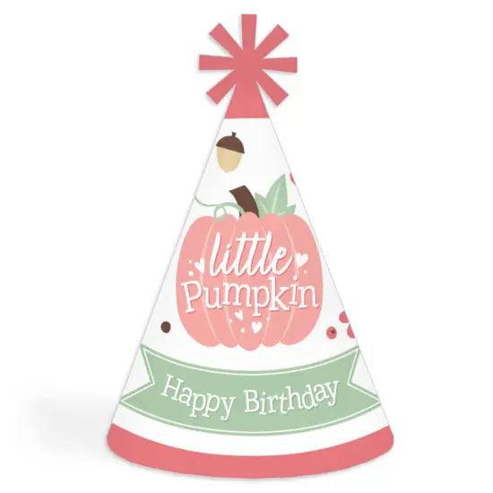Big Dot of Happiness Girl Little Pumpkin - Cone Happy Birthday Party Hats for Kids and Adults - Set of 8 (Standard Size) {1}