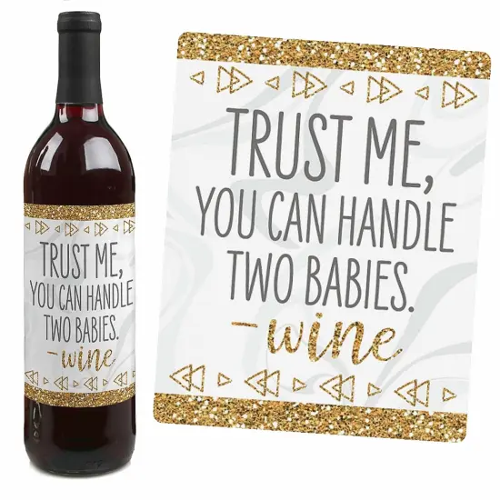 Big Dot of Happiness It's Twins - Gold Twins Baby Shower Decorations for Women and Men - Wine Bottle Label Stickers - Set of 4 {7}