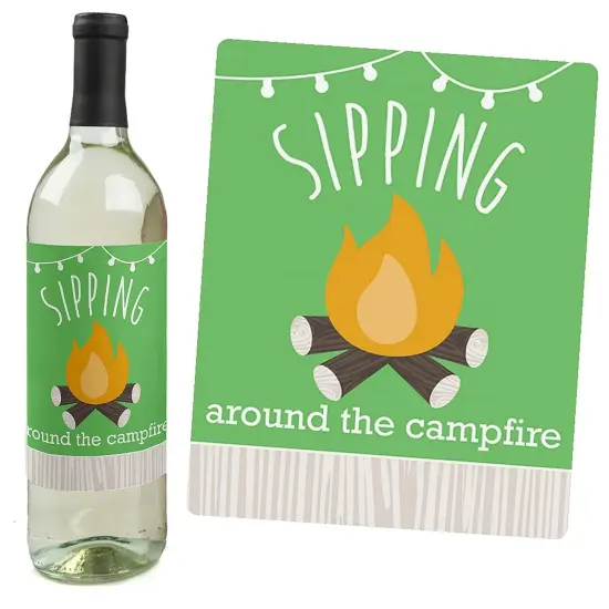 Big Dot of Happiness Let's Go Glamping - Camp Glamp Party or Birthday Party Decorations for Women and Men - Wine Bottle Label Stickers - Set of 4 {4}