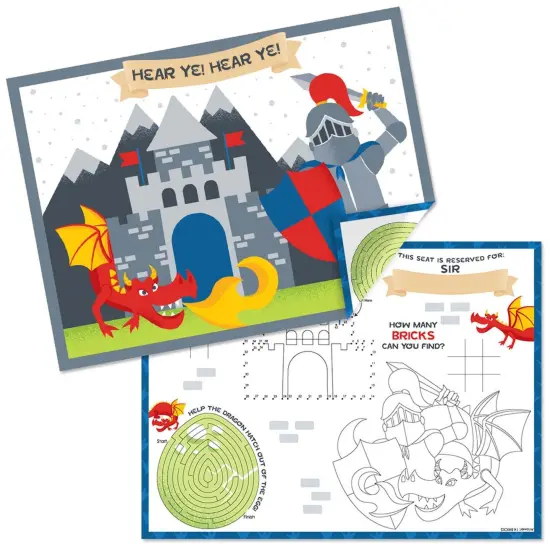 Big Dot of Happiness Calling All Knights and Dragons - Paper Birthday Party Coloring Sheets - Activity Placemats - Set of 16 {1}
