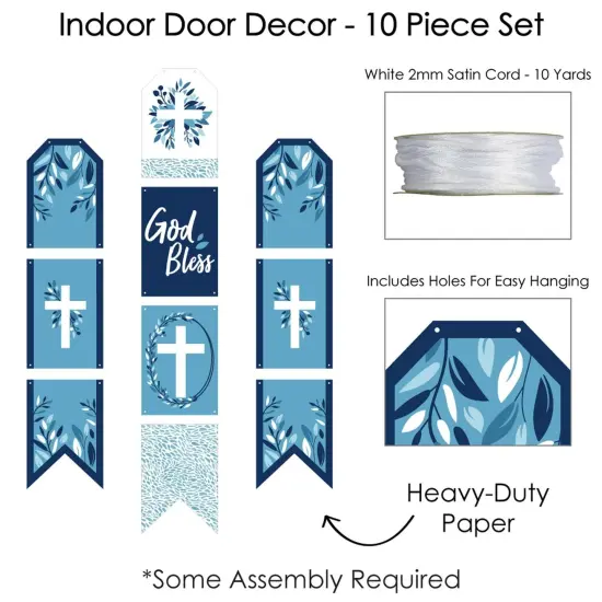 Big Dot of Happiness Blue Elegant Cross - Hanging Vertical Paper Door Banners - Boy Religious Party Wall Decoration Kit - Indoor Door Decor {6}
