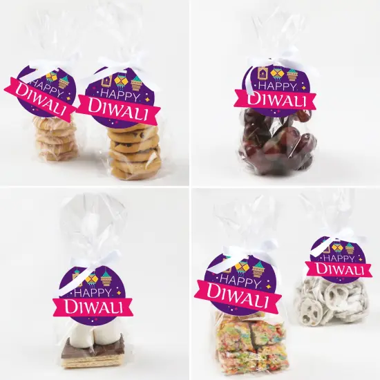Big Dot of Happiness Happy Diwali - Festival of Lights Party Clear Goodie Favor Bags - Treat Bags With Tags - Set of 12 {6}